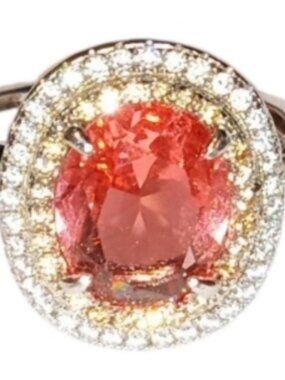 925 Sterling Silver Peach‑Pink Gem Halo Ring Fine Jewelry